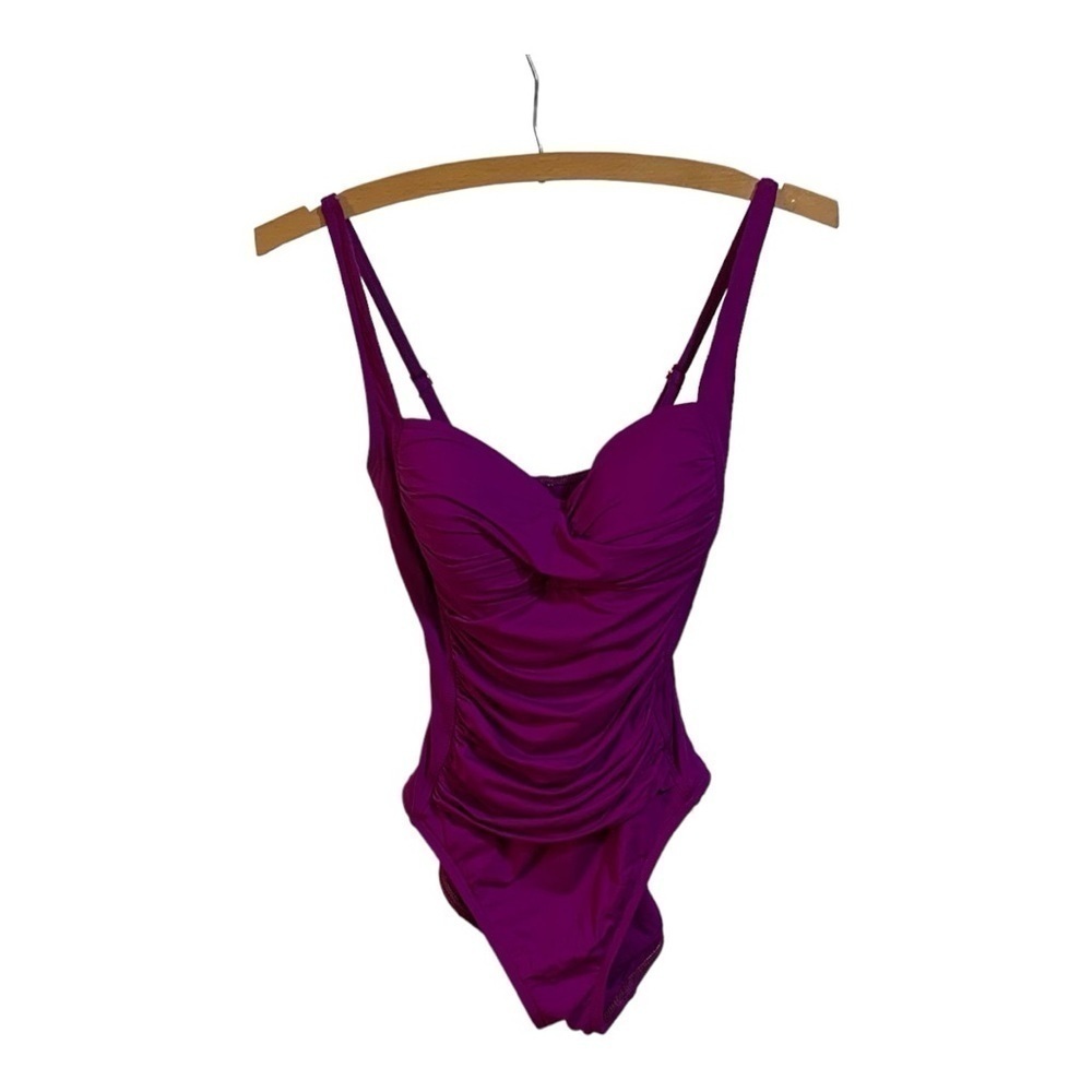 La Blanca Purple Twist Shirred One-Piece Swimsuit Size 4
